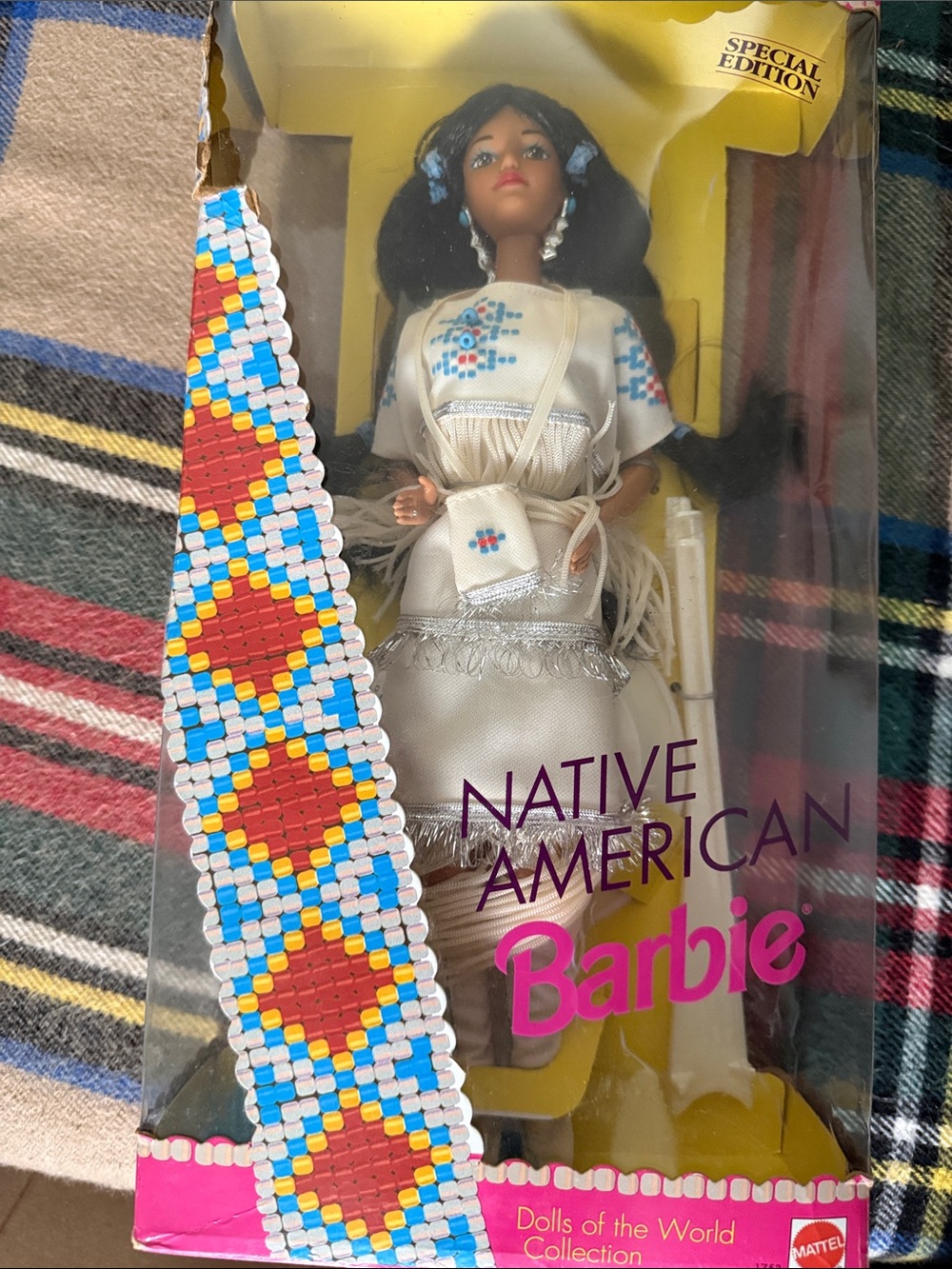 1992 Mattel Barbie Native American Barbie in White Outfit with Blue